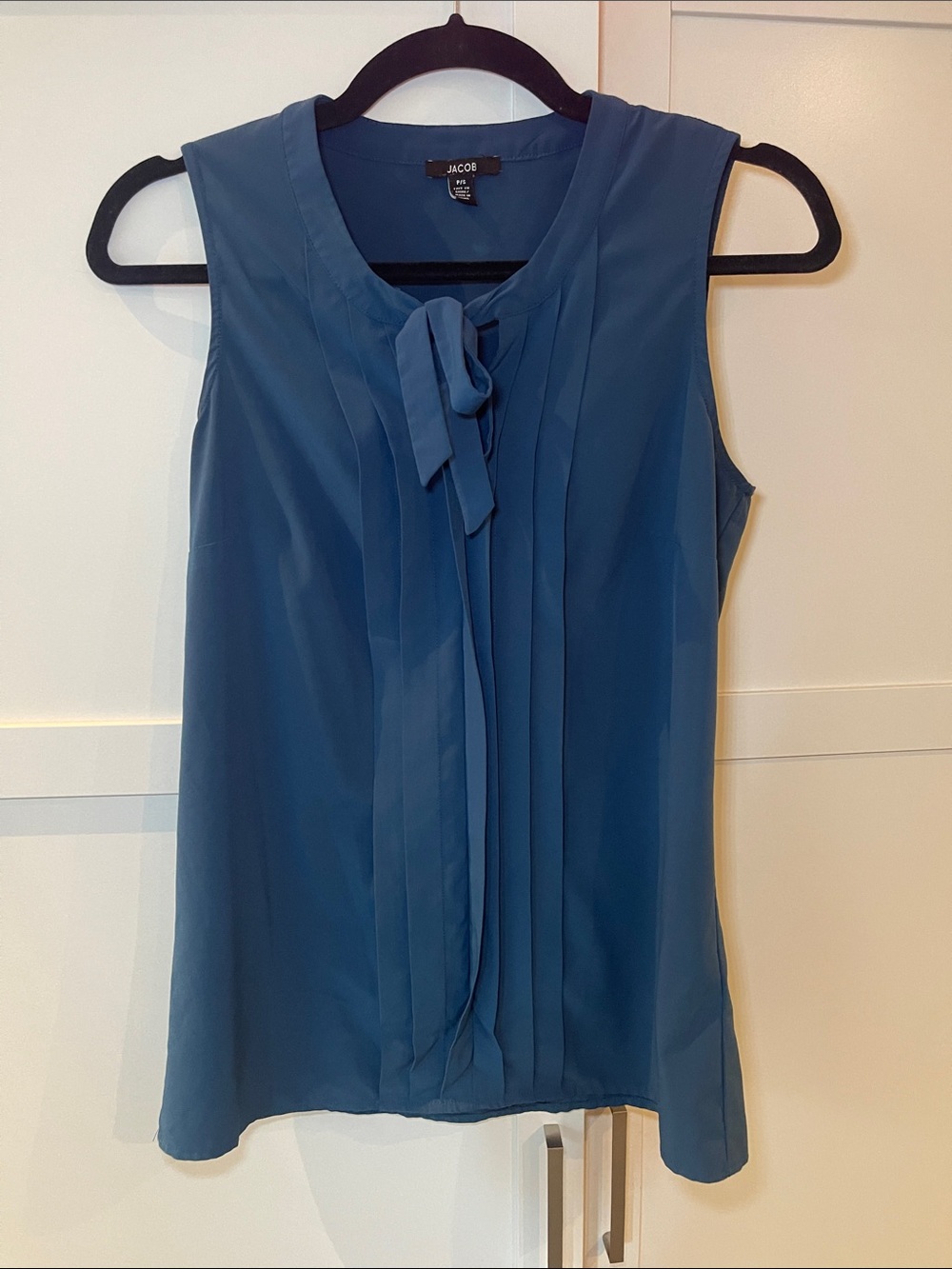 Jacob Teal Sleeveless Tie-Neck Pleated Camisole